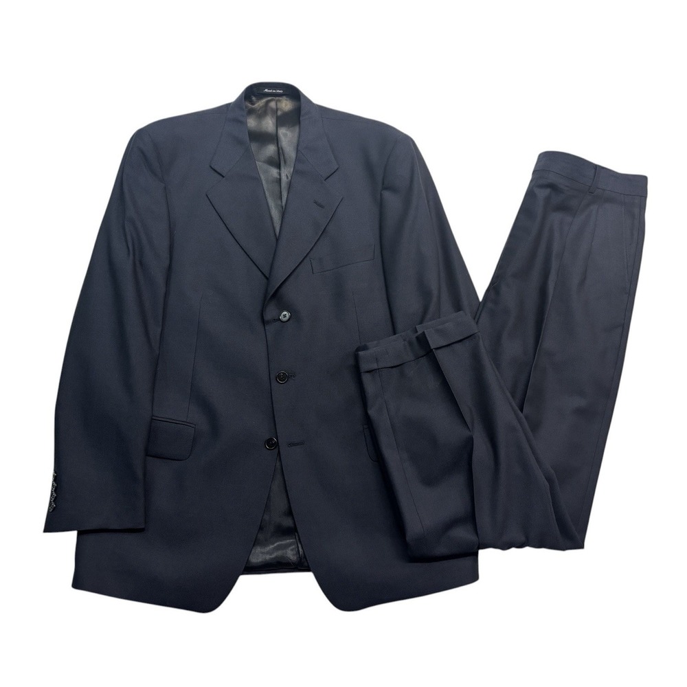 vtg 90s Vito Rufolo Italy 40L 41L 36x31 Navy Blue 2pc Pant Suit Soft Shoulder